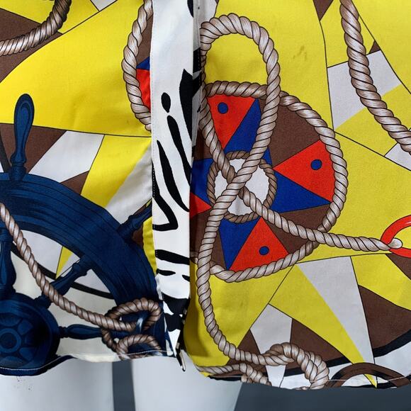 XL White Multi Color Polyester Viscose Floral Nautical Stripe Button Up Shirt - Picture 7 of 10